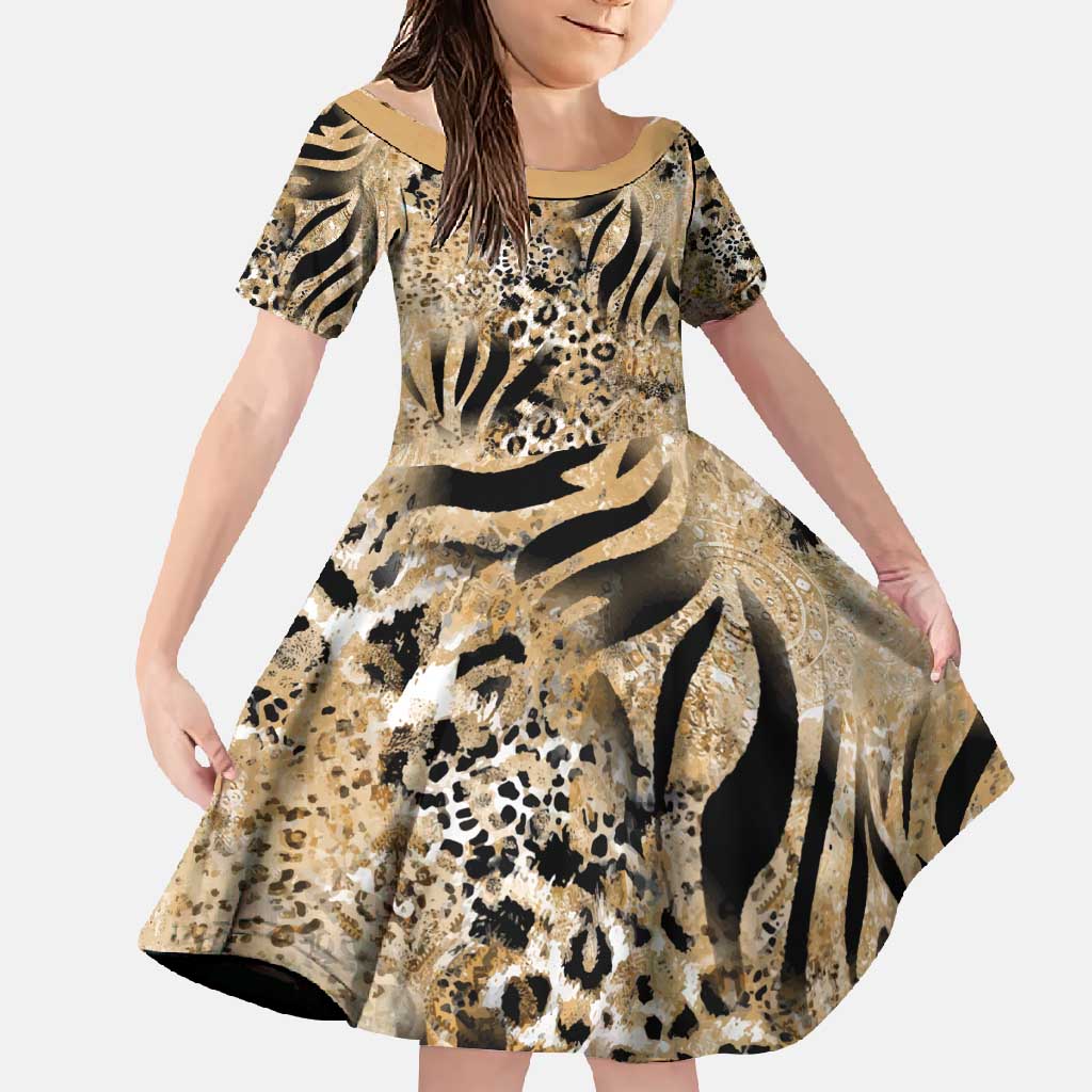 Wild Animal Skins Family Matching Mermaid Dress and Hawaiian Shirt Zebra Tiger Leopard Mix Skin - Wonder Print Shop