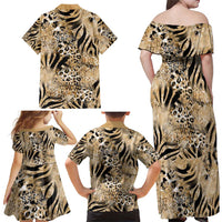 Wild Animal Skins Family Matching Off Shoulder Maxi Dress and Hawaiian Shirt Zebra Tiger Leopard Mix Skin - Wonder Print Shop