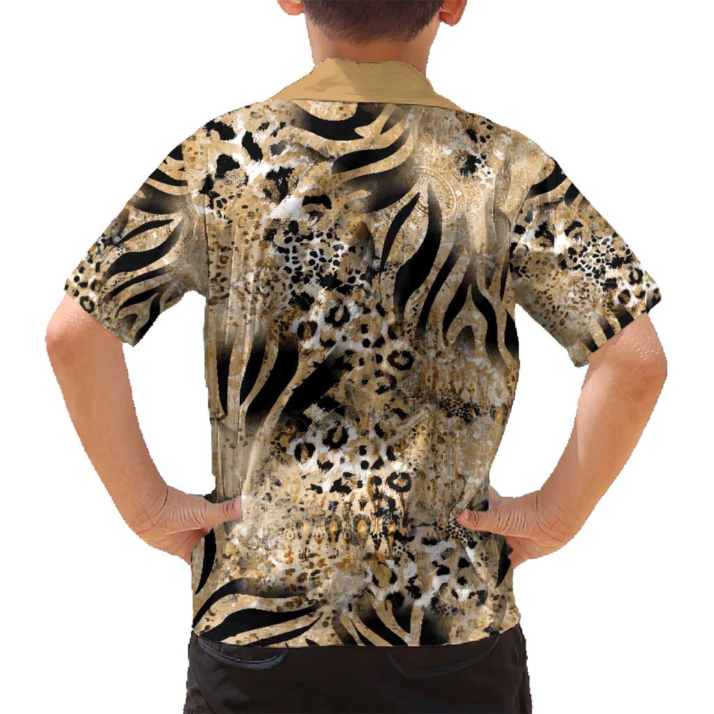 Wild Animal Skins Family Matching Off Shoulder Short Dress and Hawaiian Shirt Zebra Tiger Leopard Mix Skin - Wonder Print Shop