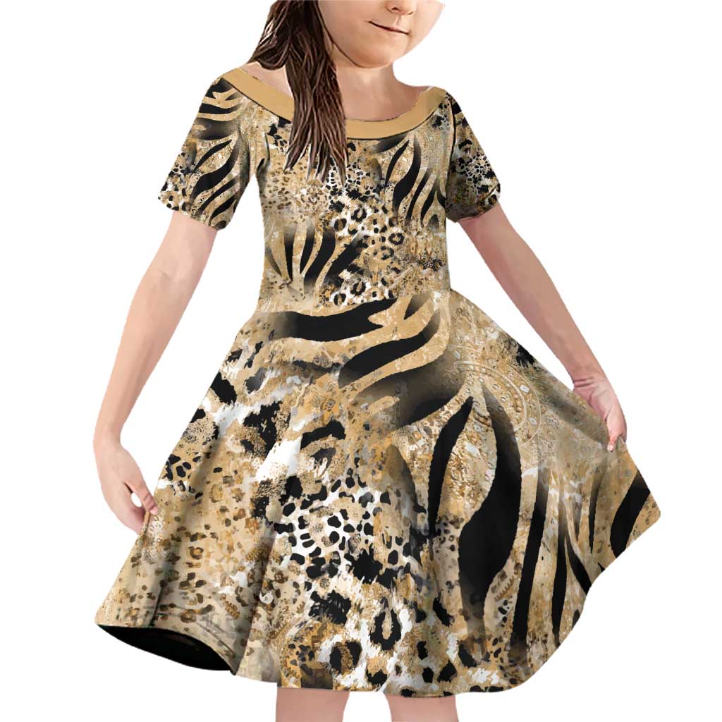 Wild Animal Skins Family Matching Off Shoulder Short Dress and Hawaiian Shirt Zebra Tiger Leopard Mix Skin - Wonder Print Shop