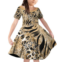 Wild Animal Skins Family Matching Off Shoulder Short Dress and Hawaiian Shirt Zebra Tiger Leopard Mix Skin - Wonder Print Shop