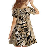 Wild Animal Skins Family Matching Off Shoulder Short Dress and Hawaiian Shirt Zebra Tiger Leopard Mix Skin - Wonder Print Shop