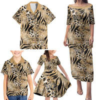 Wild Animal Skins Family Matching Puletasi and Hawaiian Shirt Zebra Tiger Leopard Mix Skin - Wonder Print Shop