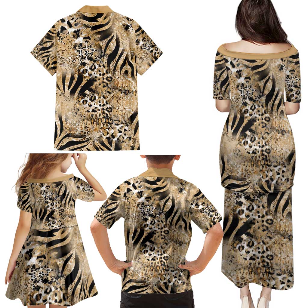 Wild Animal Skins Family Matching Puletasi and Hawaiian Shirt Zebra Tiger Leopard Mix Skin - Wonder Print Shop