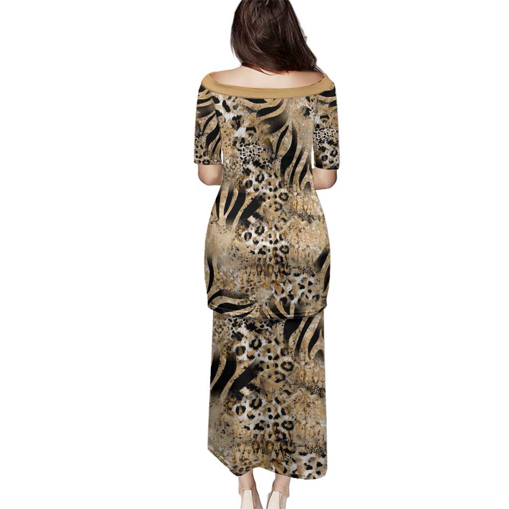 Wild Animal Skins Family Matching Puletasi and Hawaiian Shirt Zebra Tiger Leopard Mix Skin - Wonder Print Shop