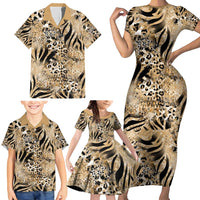Wild Animal Skins Family Matching Short Sleeve Bodycon Dress and Hawaiian Shirt Zebra Tiger Leopard Mix Skin - Wonder Print Shop