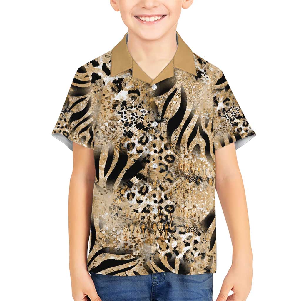 Wild Animal Skins Family Matching Short Sleeve Bodycon Dress and Hawaiian Shirt Zebra Tiger Leopard Mix Skin - Wonder Print Shop