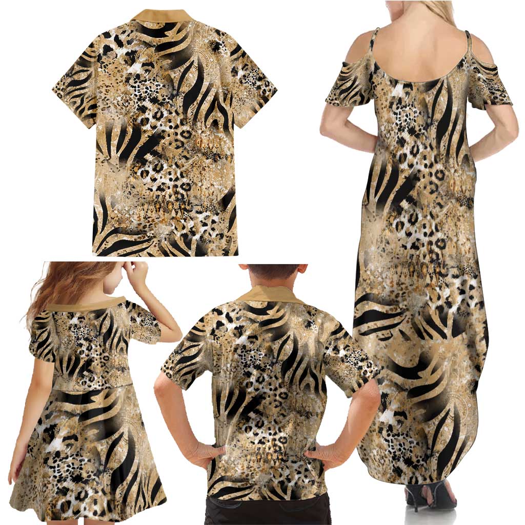 Wild Animal Skins Family Matching Summer Maxi Dress and Hawaiian Shirt Zebra Tiger Leopard Mix Skin - Wonder Print Shop