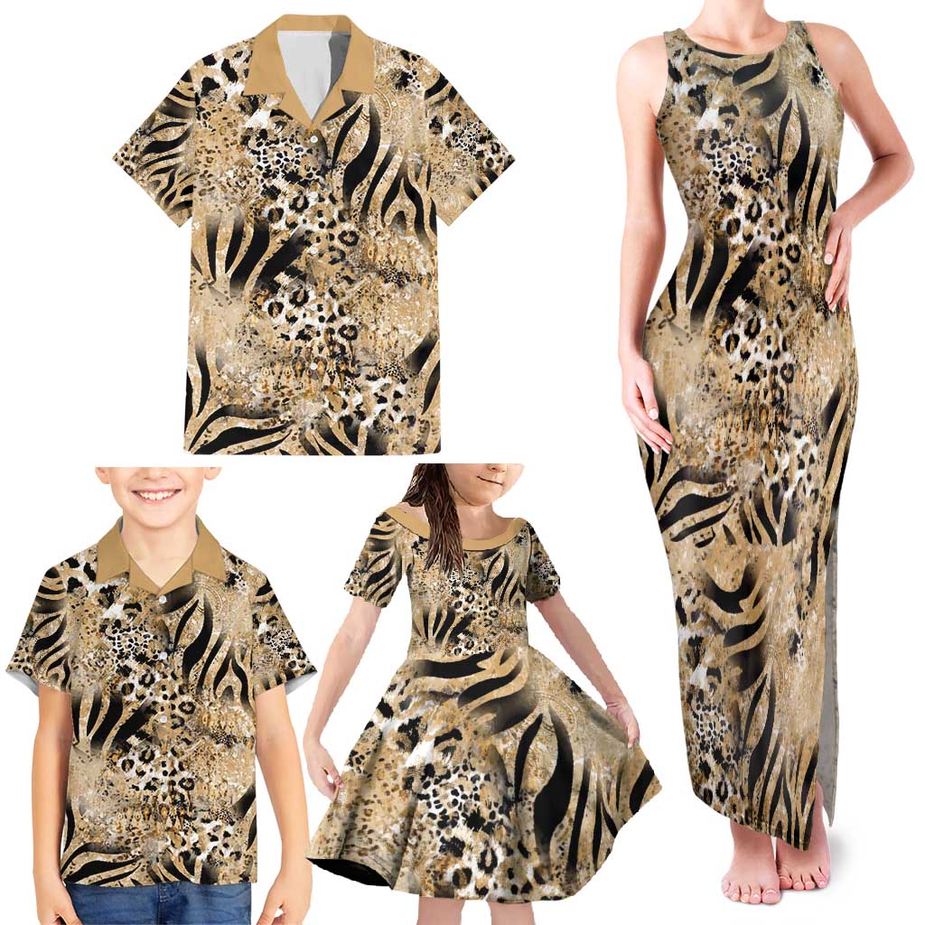 Wild Animal Skins Family Matching Tank Maxi Dress and Hawaiian Shirt Zebra Tiger Leopard Mix Skin - Wonder Print Shop