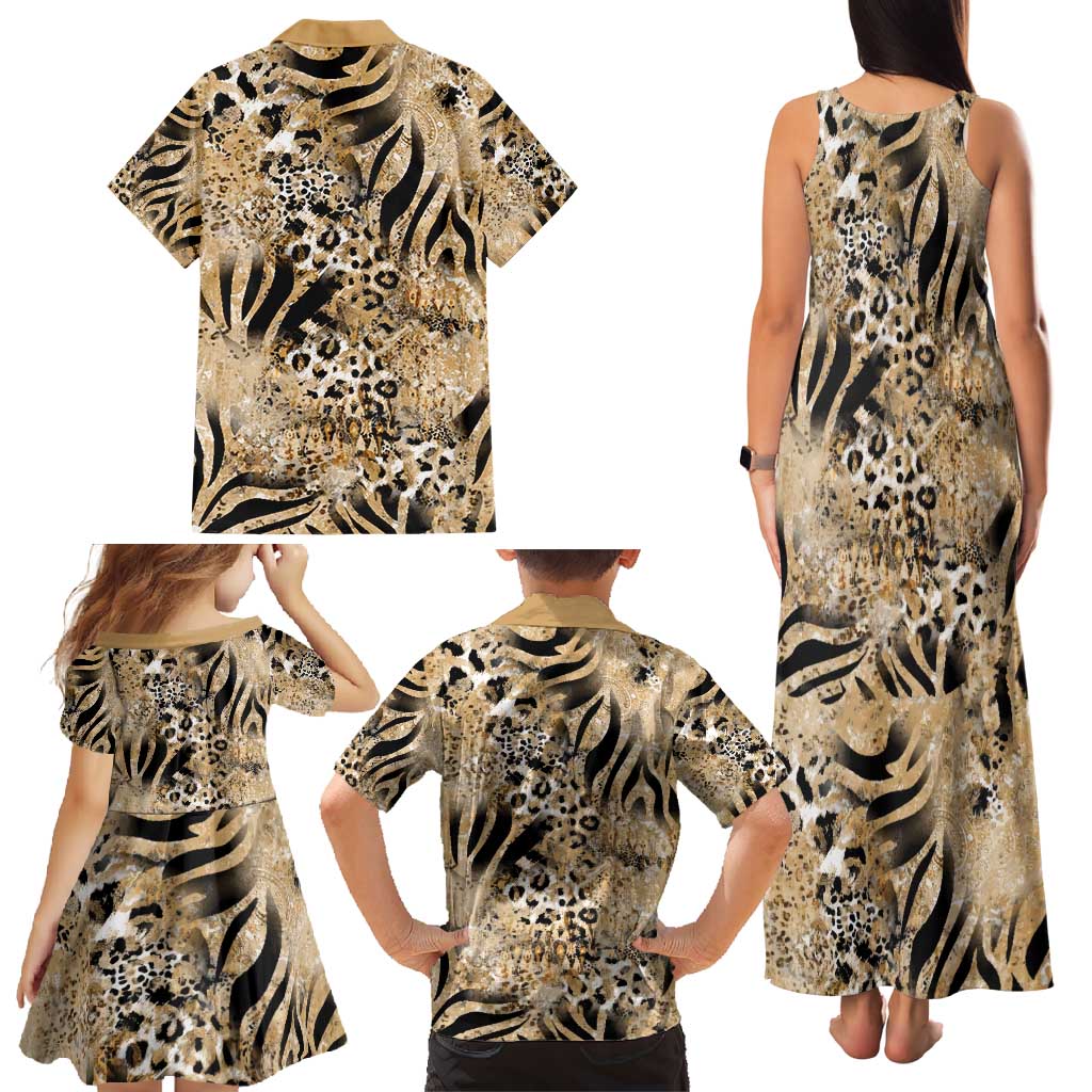 Wild Animal Skins Family Matching Tank Maxi Dress and Hawaiian Shirt Zebra Tiger Leopard Mix Skin - Wonder Print Shop