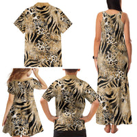 Wild Animal Skins Family Matching Tank Maxi Dress and Hawaiian Shirt Zebra Tiger Leopard Mix Skin - Wonder Print Shop