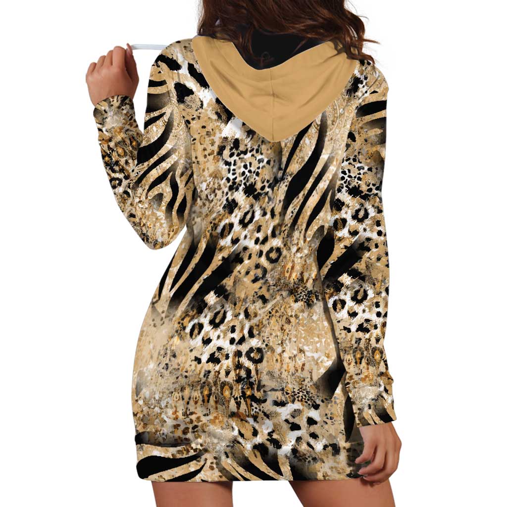Wild Animal Skins Hoodie Dress Zebra Tiger Leopard Mix Skin - Wonder Print Shop