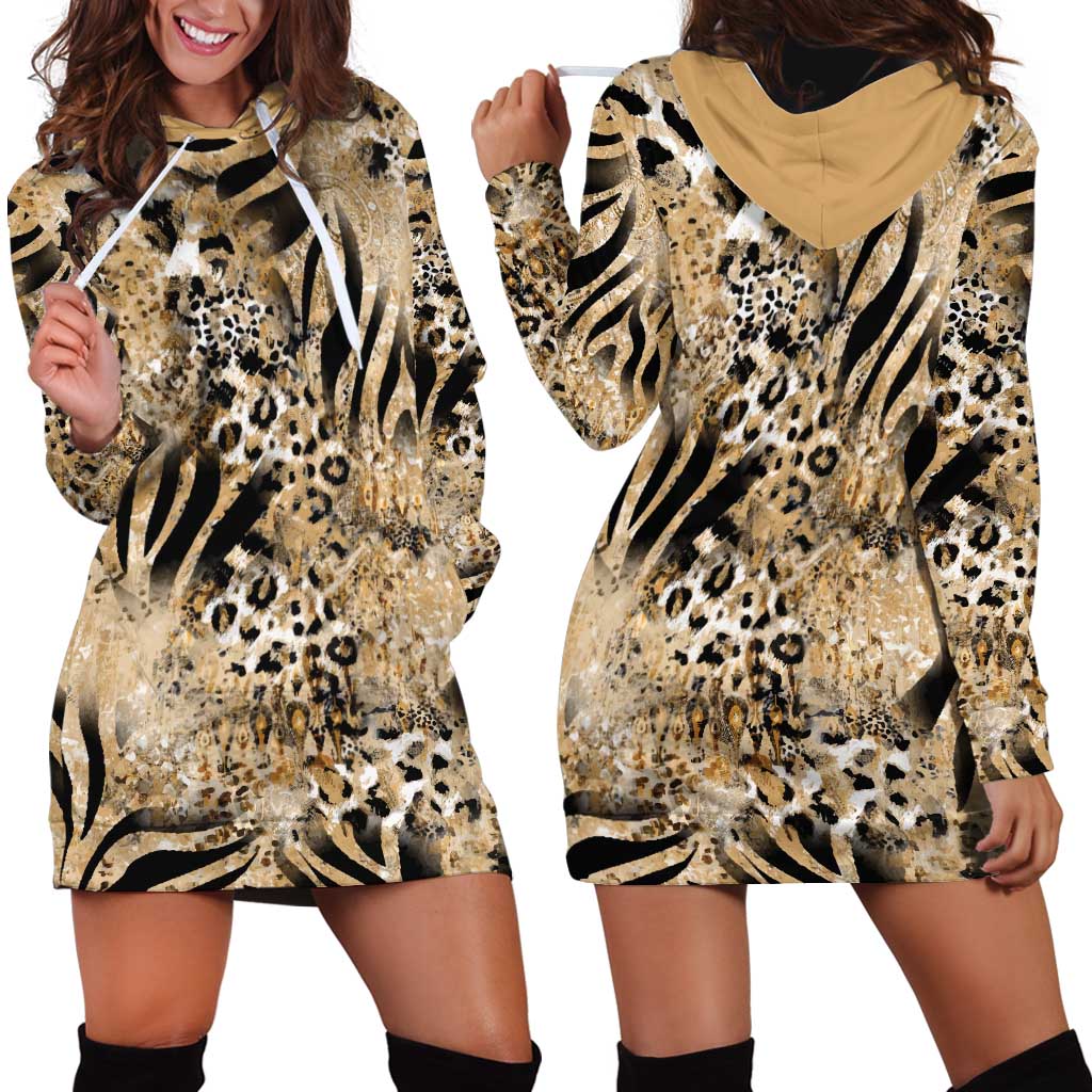 Wild Animal Skins Hoodie Dress Zebra Tiger Leopard Mix Skin - Wonder Print Shop