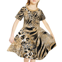 Wild Animal Skins Kid Short Sleeve Dress Zebra Tiger Leopard Mix Skin - Wonder Print Shop