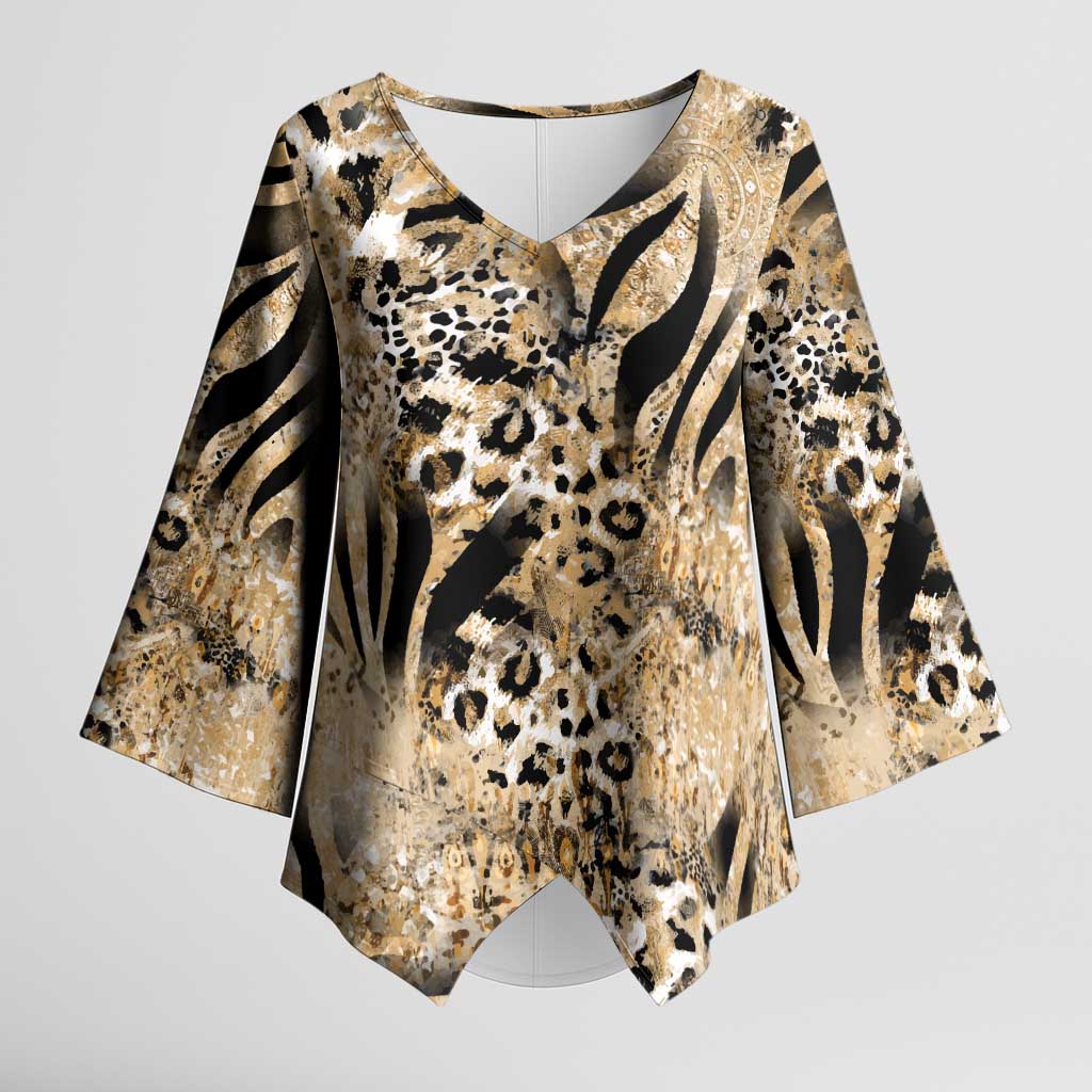 Wild Animal Skins Kimono Sleeve Blouse Zebra Tiger Leopard Mix Skin - Wonder Print Shop