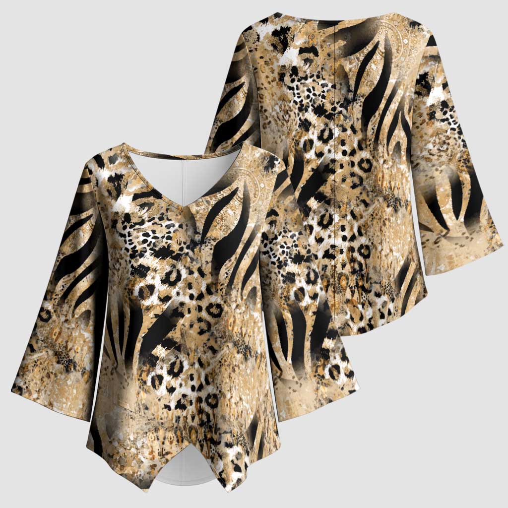 Wild Animal Skins Kimono Sleeve Blouse Zebra Tiger Leopard Mix Skin - Wonder Print Shop