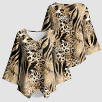 Wild Animal Skins Kimono Sleeve Blouse Zebra Tiger Leopard Mix Skin - Wonder Print Shop