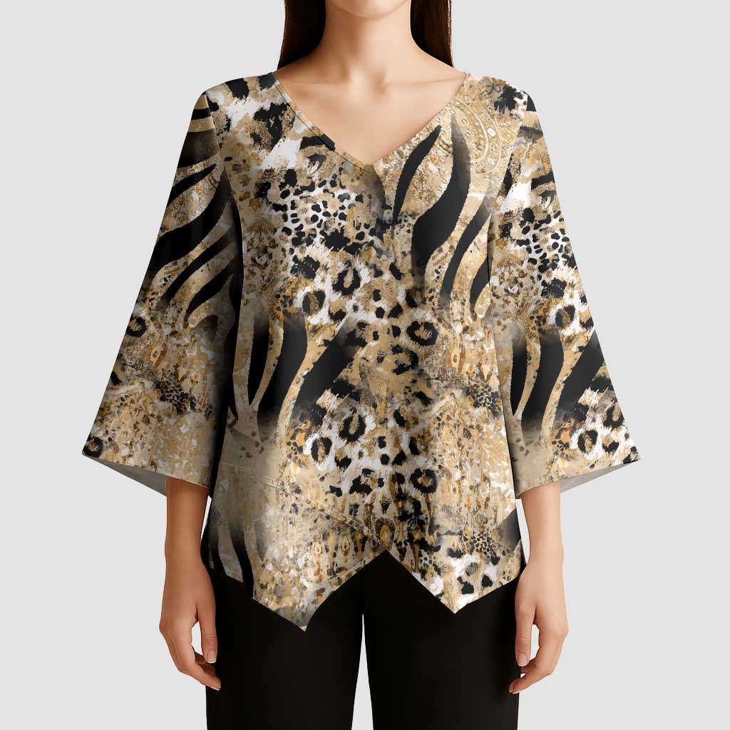 Wild Animal Skins Kimono Sleeve Blouse Zebra Tiger Leopard Mix Skin - Wonder Print Shop