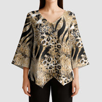 Wild Animal Skins Kimono Sleeve Blouse Zebra Tiger Leopard Mix Skin - Wonder Print Shop
