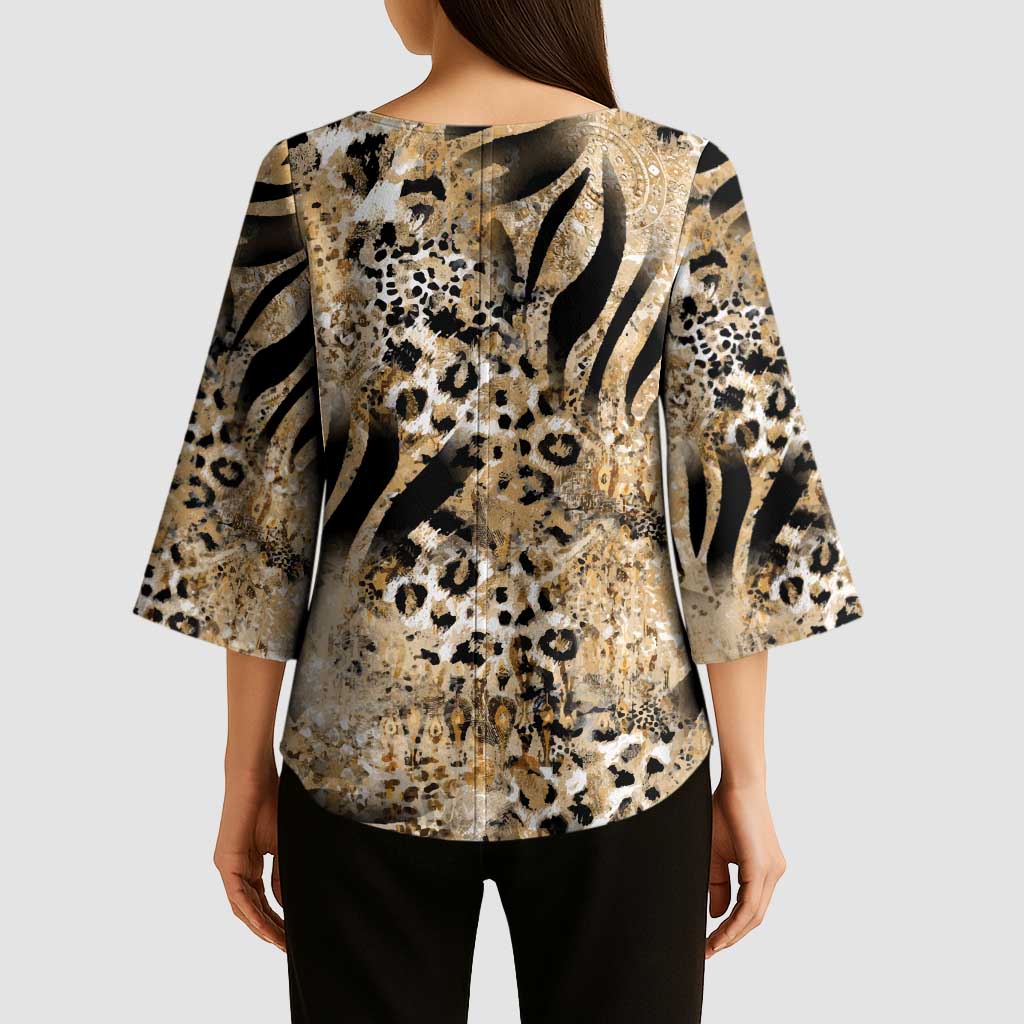 Wild Animal Skins Kimono Sleeve Blouse Zebra Tiger Leopard Mix Skin - Wonder Print Shop