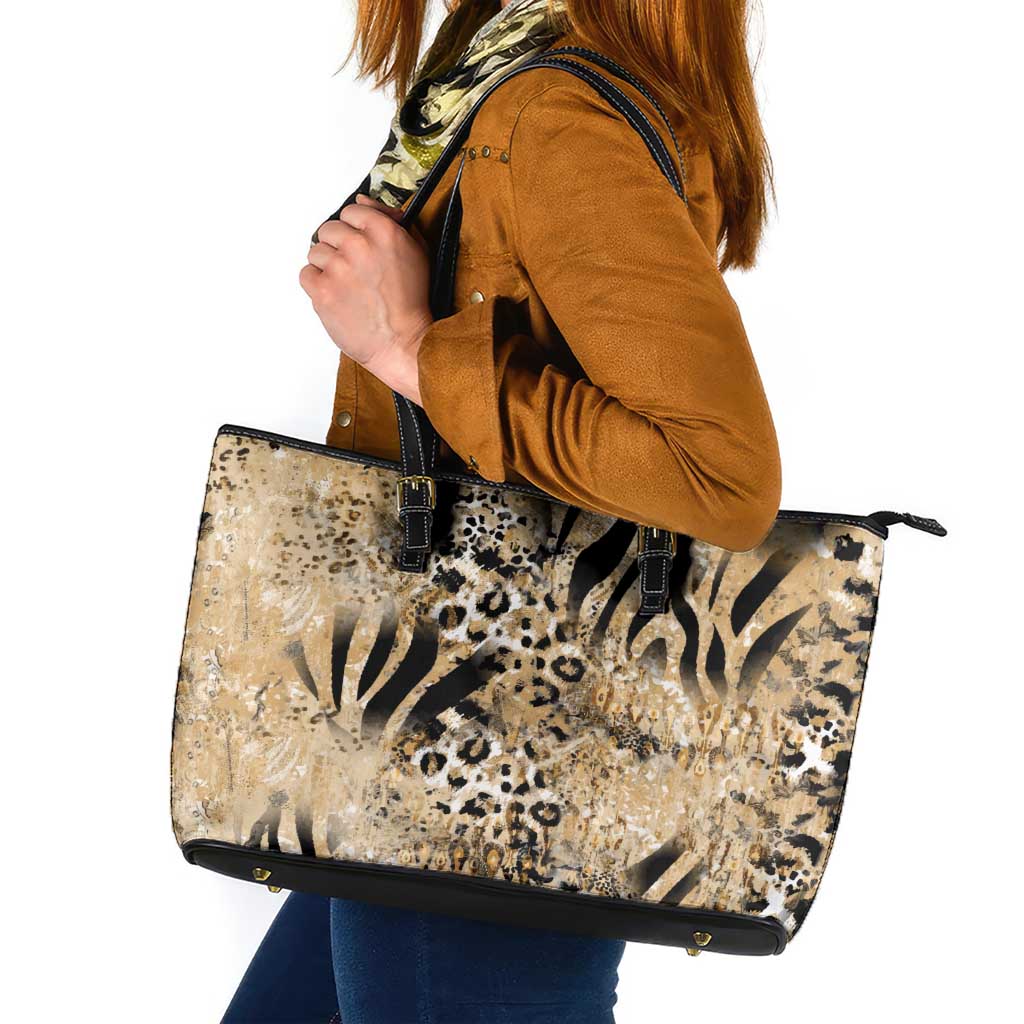 Wild Animal Skins Leather Tote Bag Zebra Tiger Leopard Mix Skin - Wonder Print Shop