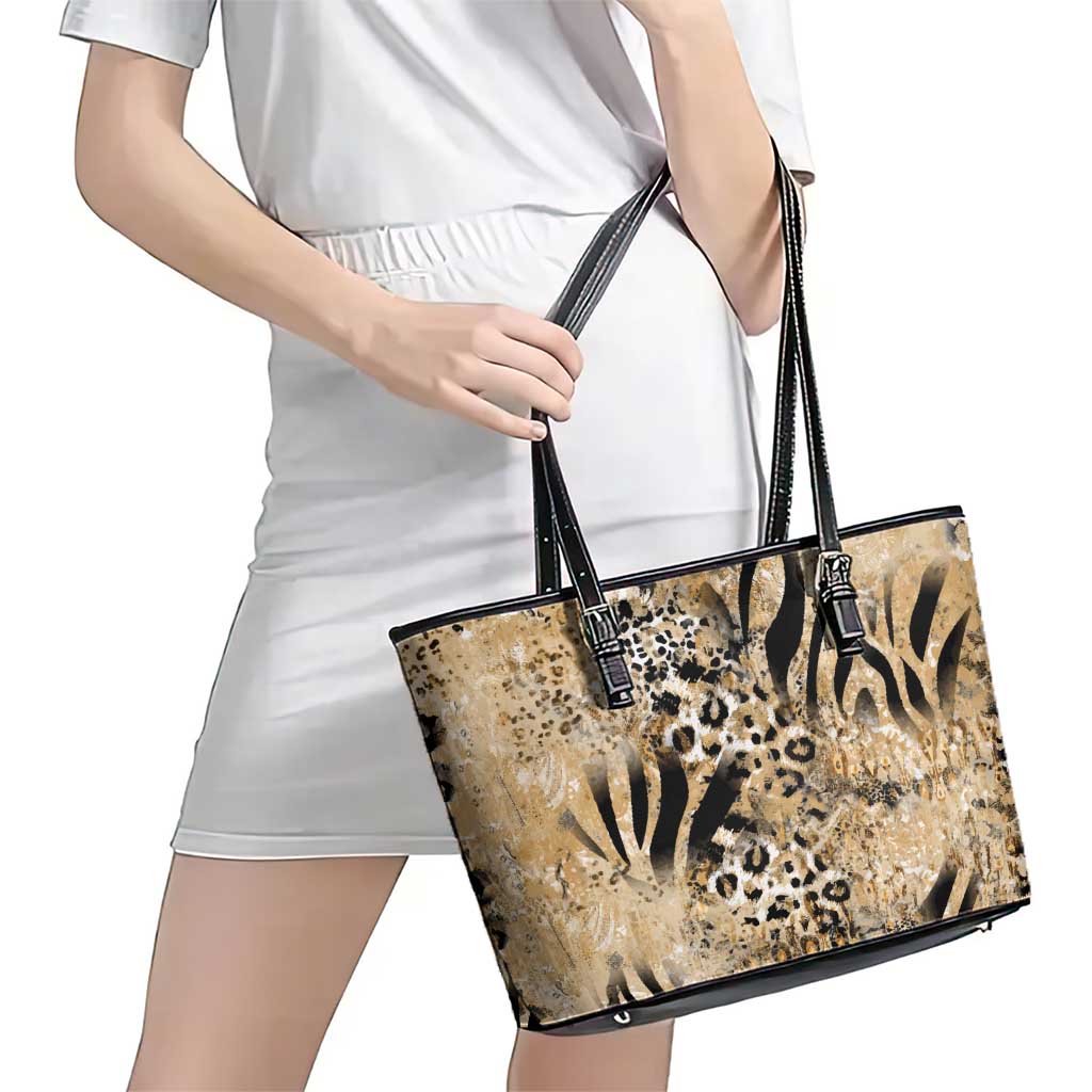 Wild Animal Skins Leather Tote Bag Zebra Tiger Leopard Mix Skin - Wonder Print Shop