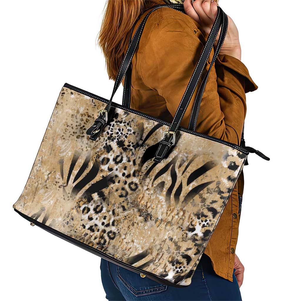 Wild Animal Skins Leather Tote Bag Zebra Tiger Leopard Mix Skin - Wonder Print Shop