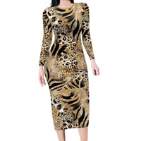 Wild Animal Skins Long Sleeve Bodycon Dress Zebra Tiger Leopard Mix Skin - Wonder Print Shop