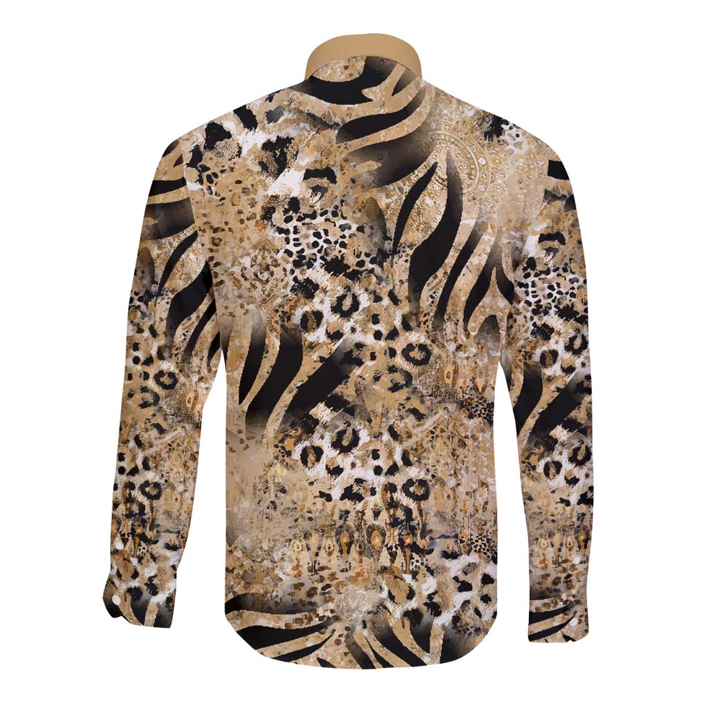 Wild Animal Skins Long Sleeve Button Shirt Zebra Tiger Leopard Mix Skin - Wonder Print Shop