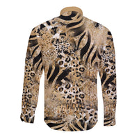 Wild Animal Skins Long Sleeve Button Shirt Zebra Tiger Leopard Mix Skin - Wonder Print Shop