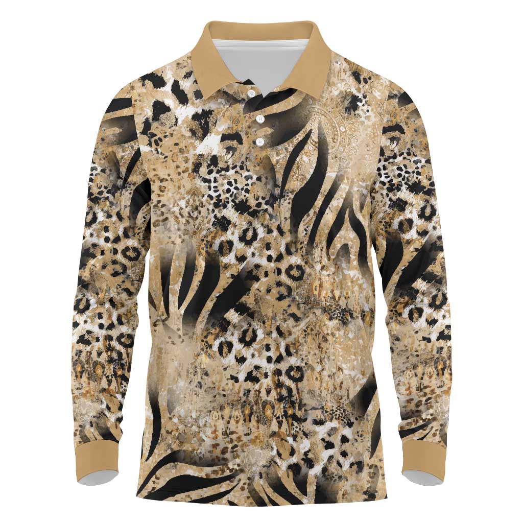 Wild Animal Skins Long Sleeve Polo Shirt Zebra Tiger Leopard Mix Skin - Wonder Print Shop