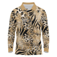 Wild Animal Skins Long Sleeve Polo Shirt Zebra Tiger Leopard Mix Skin - Wonder Print Shop