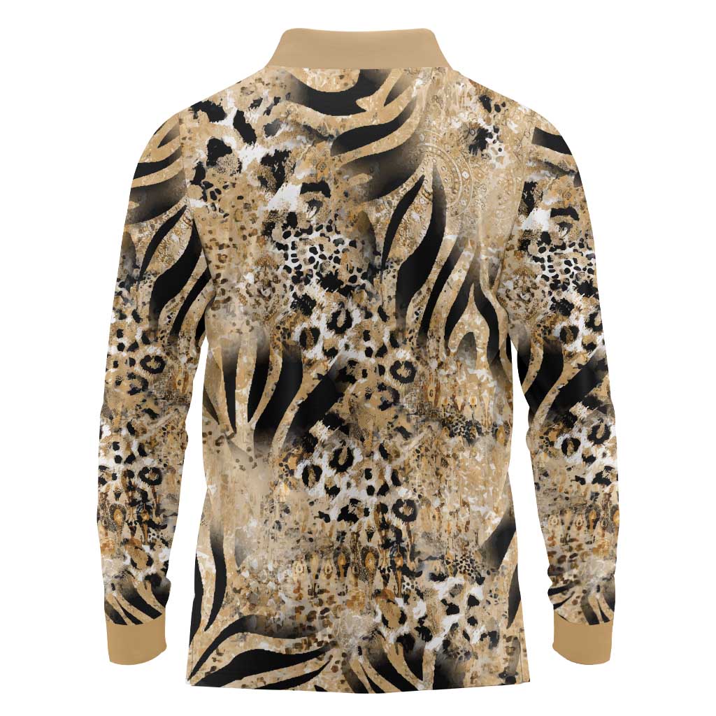 Wild Animal Skins Long Sleeve Polo Shirt Zebra Tiger Leopard Mix Skin - Wonder Print Shop