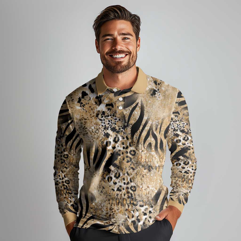 Wild Animal Skins Long Sleeve Polo Shirt Zebra Tiger Leopard Mix Skin - Wonder Print Shop