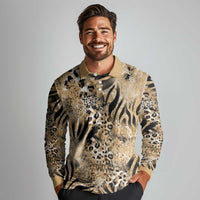 Wild Animal Skins Long Sleeve Polo Shirt Zebra Tiger Leopard Mix Skin - Wonder Print Shop