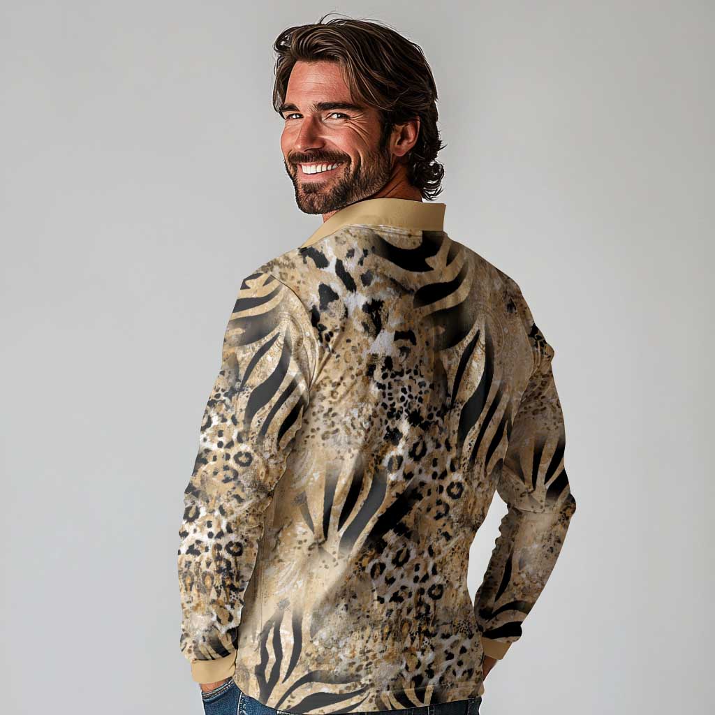 Wild Animal Skins Long Sleeve Polo Shirt Zebra Tiger Leopard Mix Skin - Wonder Print Shop