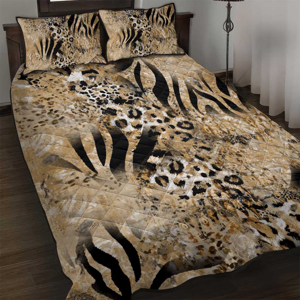 Wild Animal Skins Quilt Bed Set Zebra Tiger Leopard Mix Skin - Wonder Print Shop