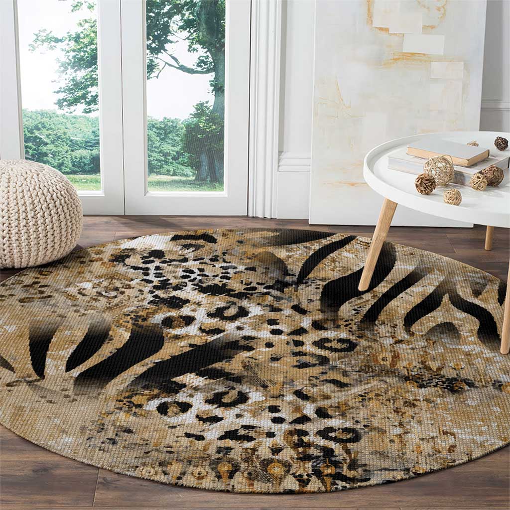 Wild Animal Skins Round Carpet Zebra Tiger Leopard Mix Skin - Wonder Print Shop