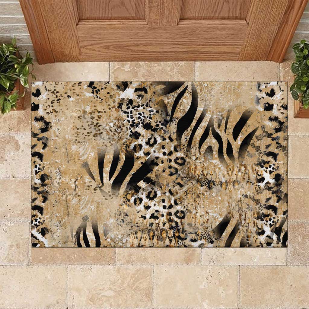 Wild Animal Skins Rubber Doormat Zebra Tiger Leopard Mix Skin - Wonder Print Shop
