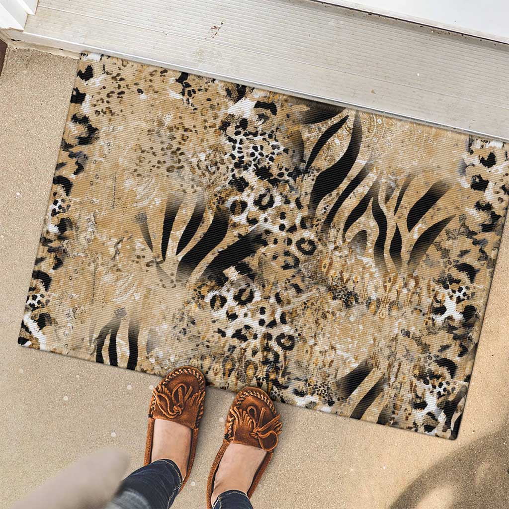 Wild Animal Skins Rubber Doormat Zebra Tiger Leopard Mix Skin - Wonder Print Shop