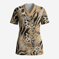 African Wild Animal Skins Scrub Top Zebra Tiger Leopard Mix Skin