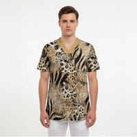 African Wild Animal Skins Scrub Top Zebra Tiger Leopard Mix Skin