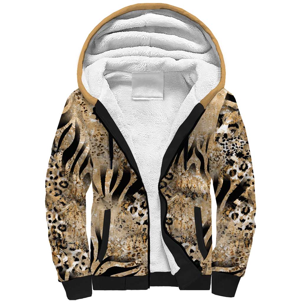 Wild Animal Skins Sherpa Hoodie Zebra Tiger Leopard Mix Skin - Wonder Print Shop