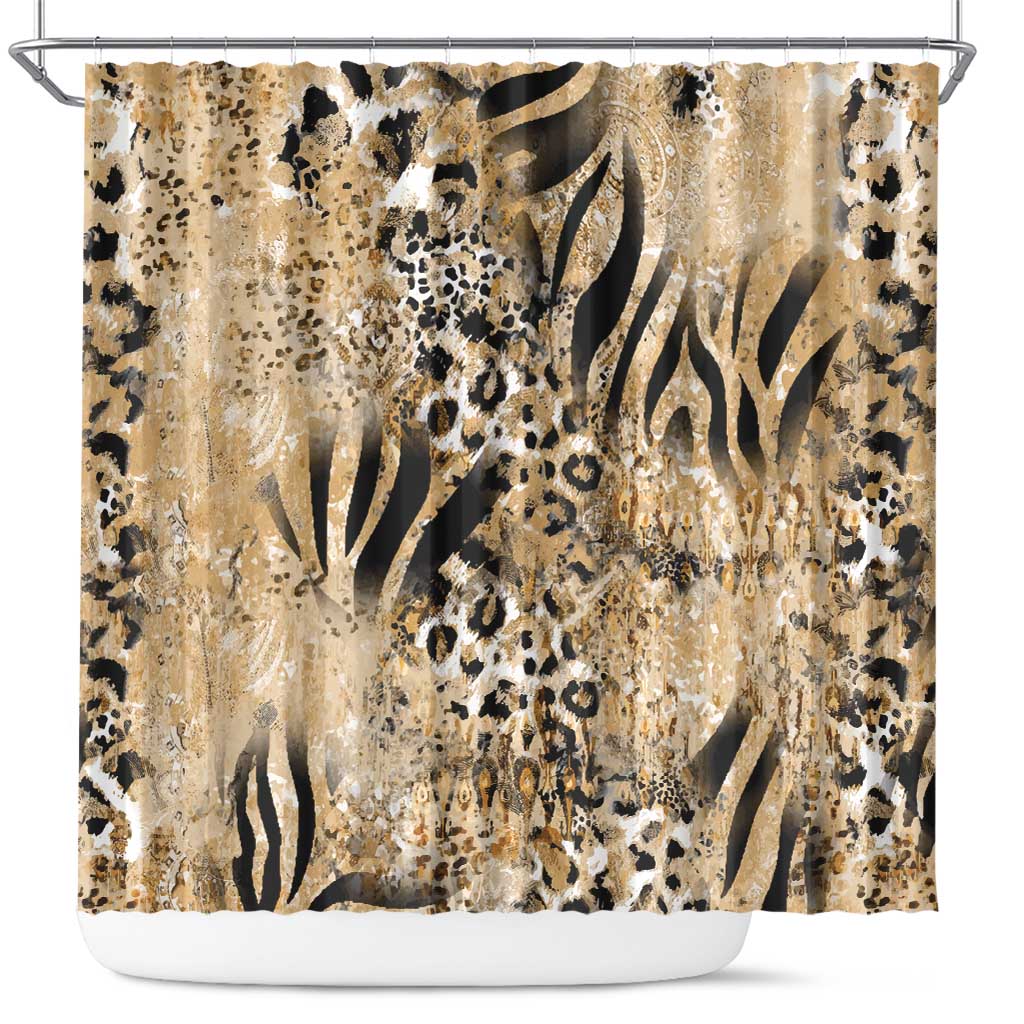 Wild Animal Skins Shower Curtain Zebra Tiger Leopard Mix Skin - Wonder Print Shop