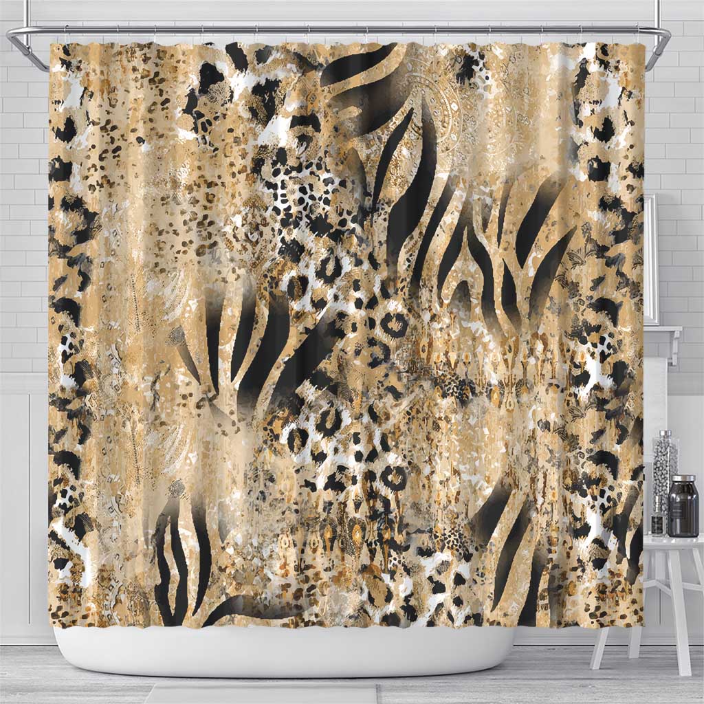 Wild Animal Skins Shower Curtain Zebra Tiger Leopard Mix Skin - Wonder Print Shop