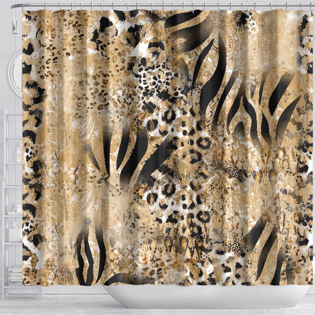 Wild Animal Skins Shower Curtain Zebra Tiger Leopard Mix Skin - Wonder Print Shop