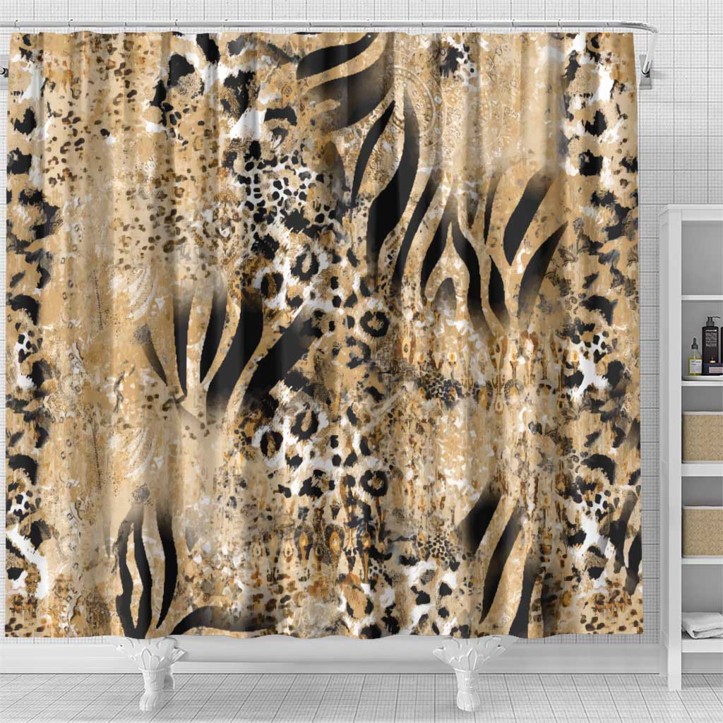 Wild Animal Skins Shower Curtain Zebra Tiger Leopard Mix Skin - Wonder Print Shop