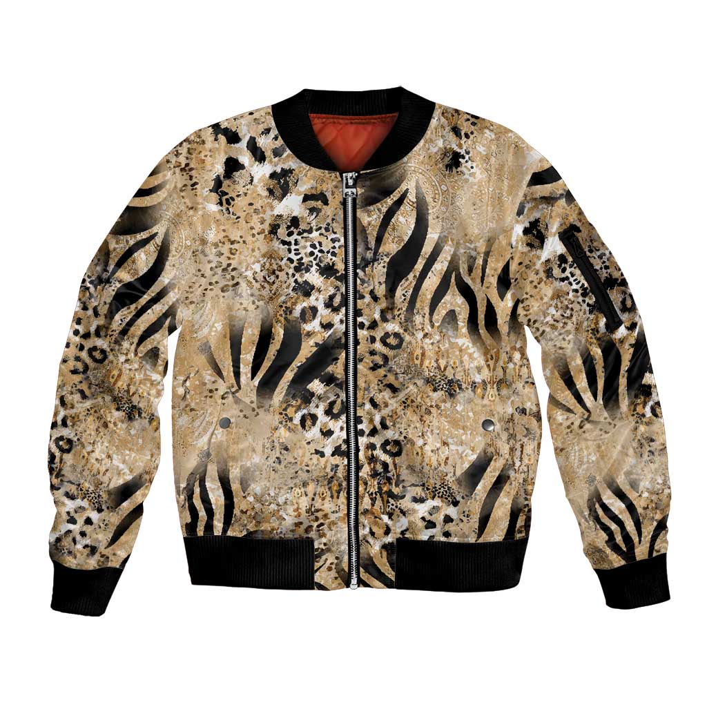 Wild Animal Skins Sleeve Zip Bomber Jacket Zebra Tiger Leopard Mix Skin - Wonder Print Shop