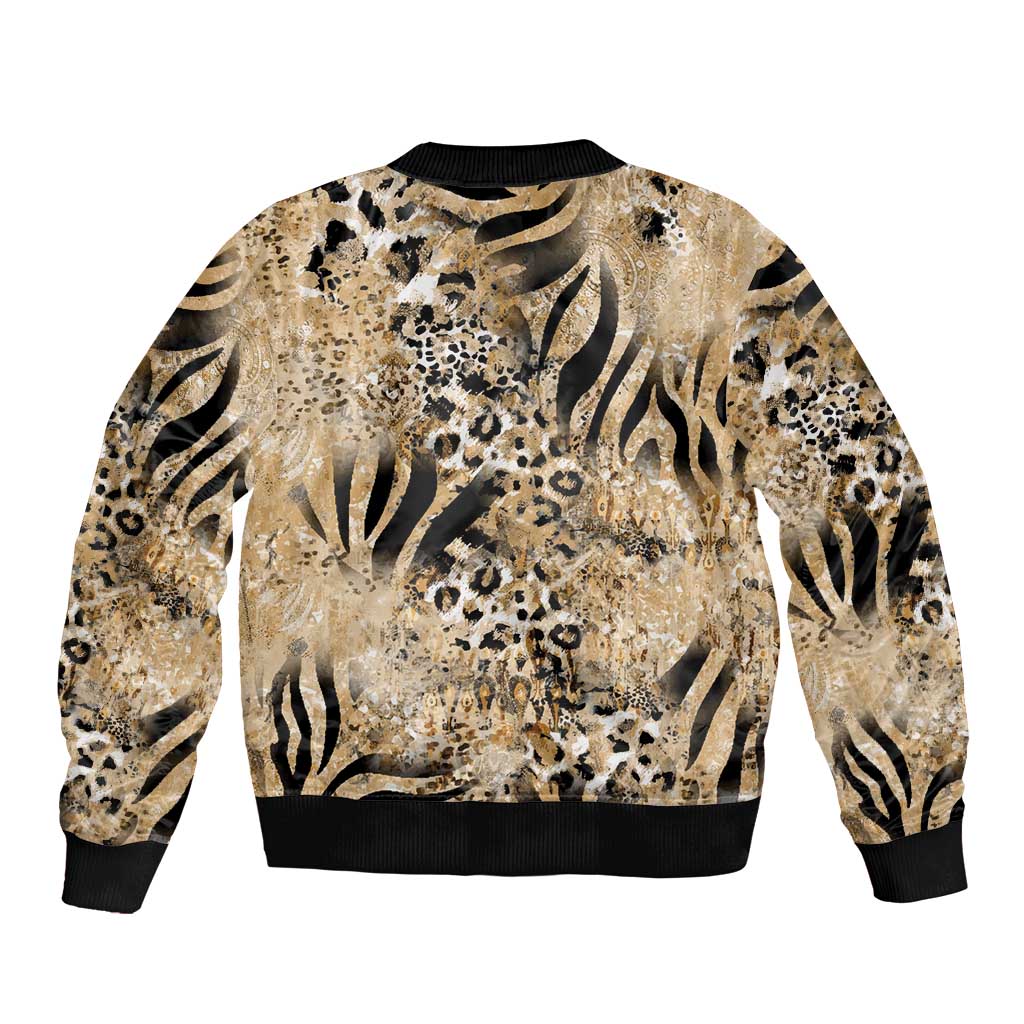 Wild Animal Skins Sleeve Zip Bomber Jacket Zebra Tiger Leopard Mix Skin - Wonder Print Shop