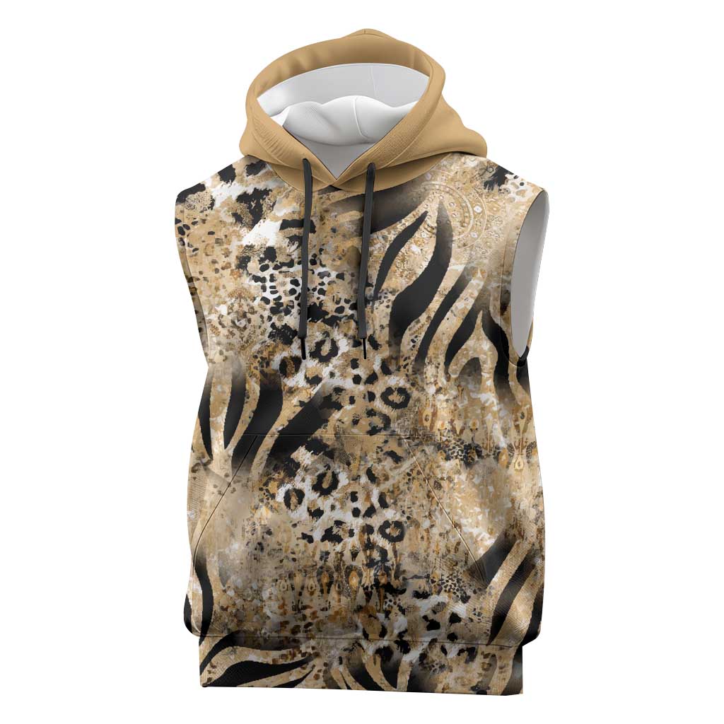 Wild Animal Skins Sleeveless Hoodie Zebra Tiger Leopard Mix Skin - Wonder Print Shop